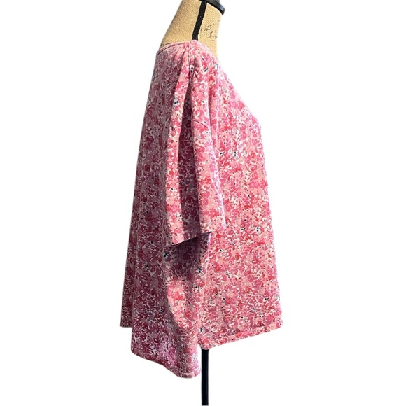 Woman Within Pink Floral Plus Size Short Sleeve Tee. - Picture 3 of 7